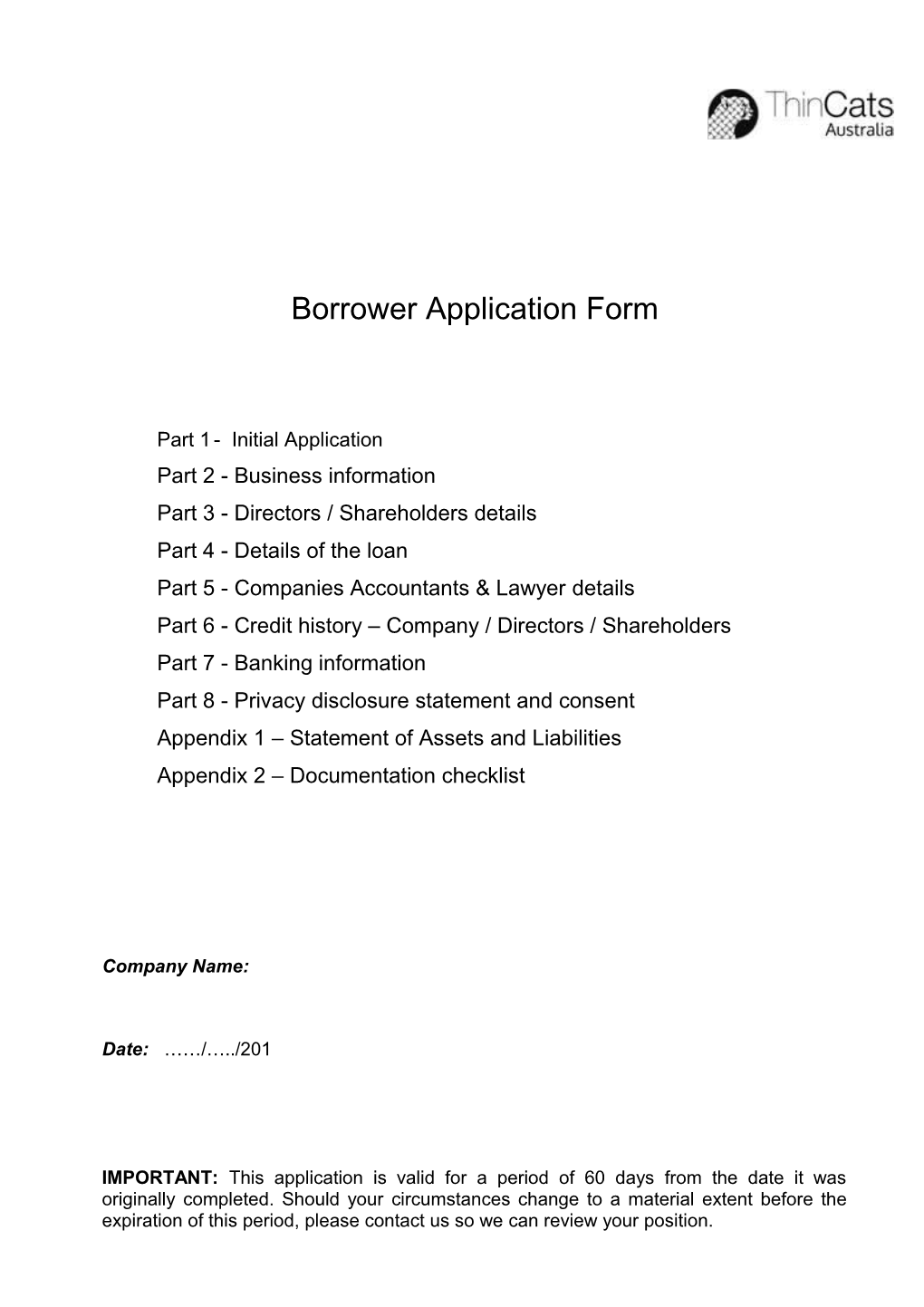 Borrower Application Form