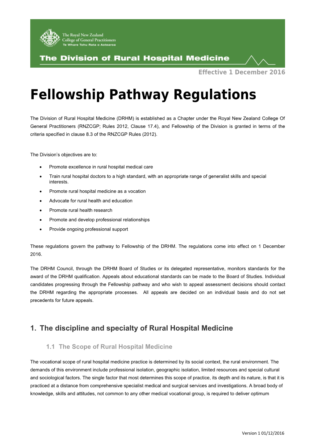 Fellowship Pathway Regulations