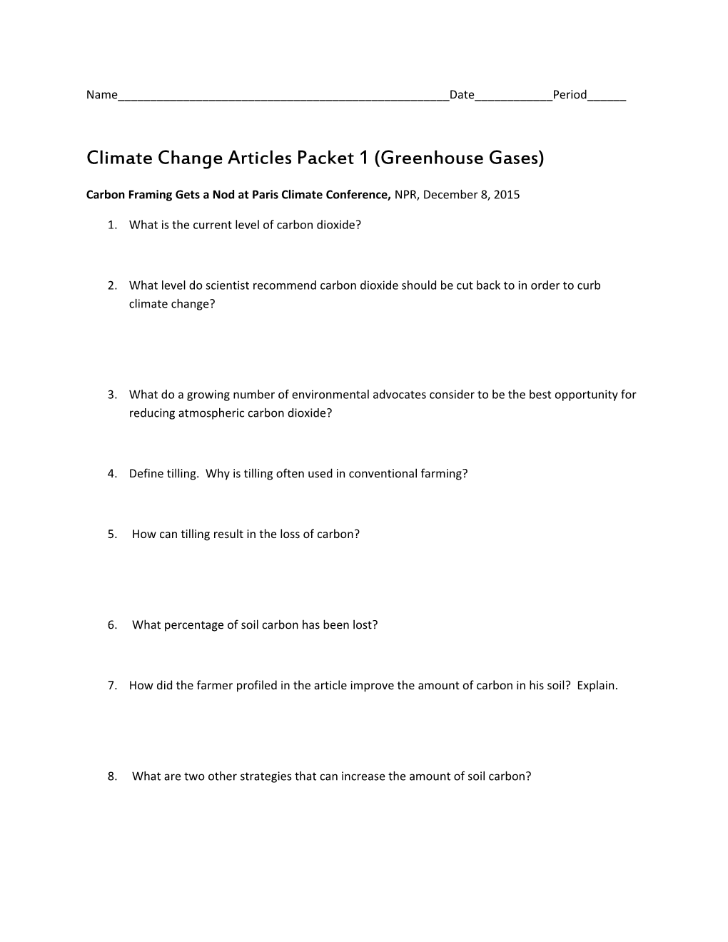 Climate Change Articles Packet 1 (Greenhouse Gases)