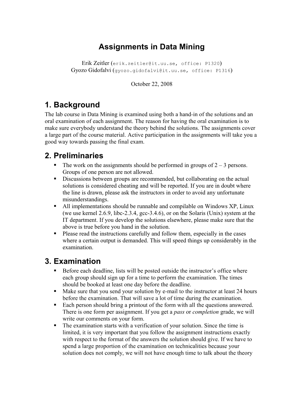 Assignments in Data Mining