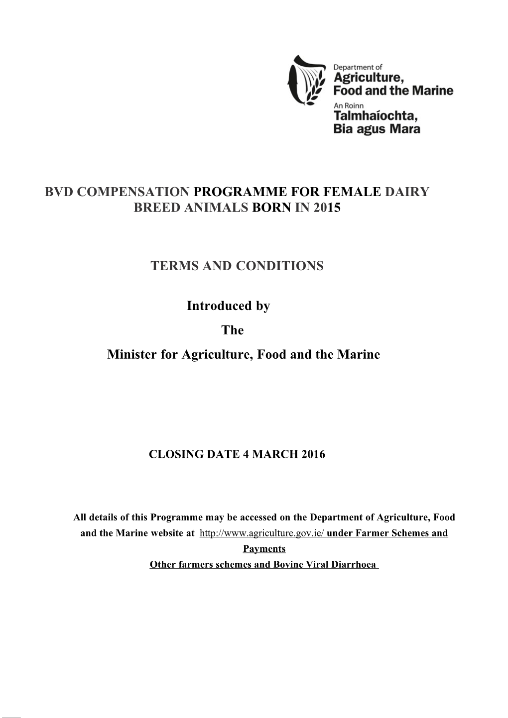 Bvd Compensation Programmefor Female Dairy Breed Animals Born In2015