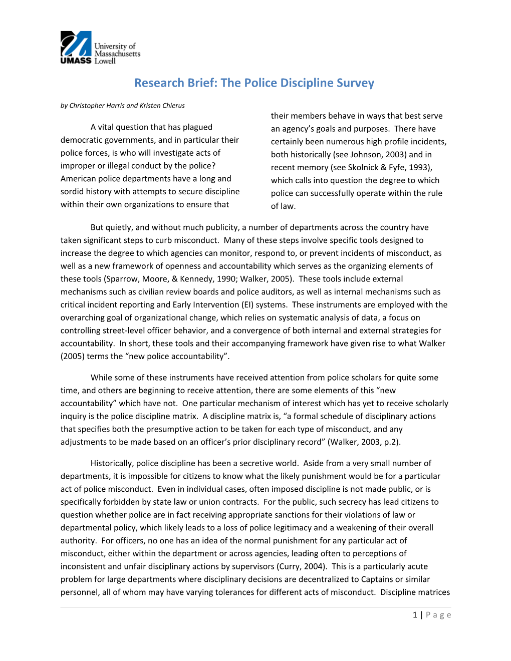Research Brief: the Police Discipline Survey