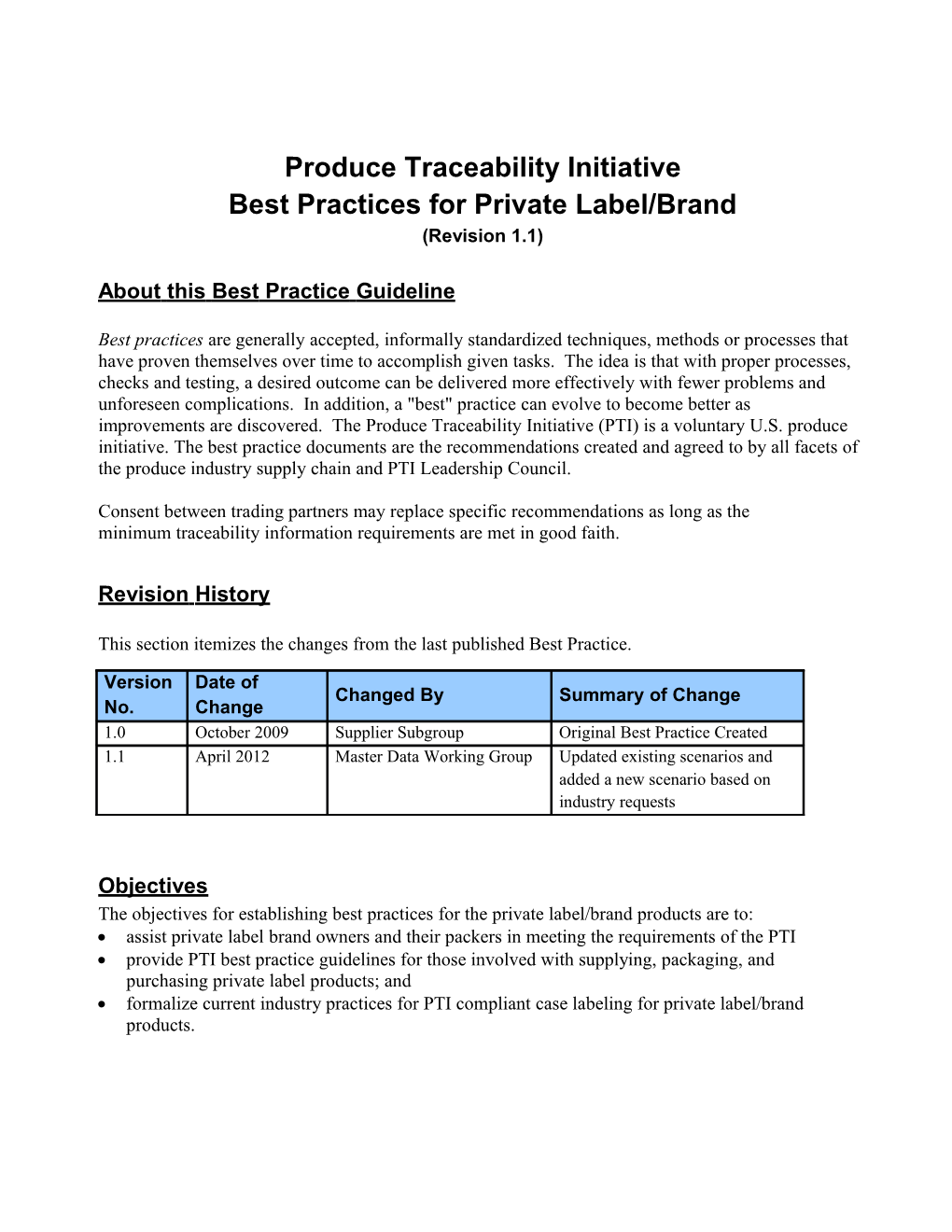 FINAL DRAFT PTI Best Practices for Private Label April 2012