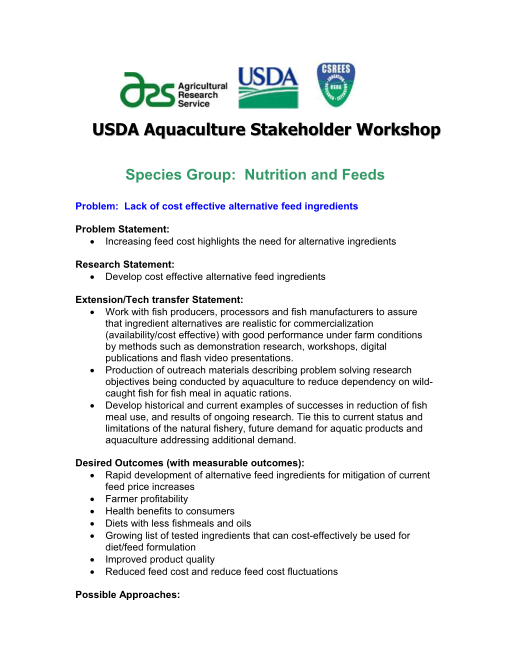 Species Group: Nutrition and Feeds