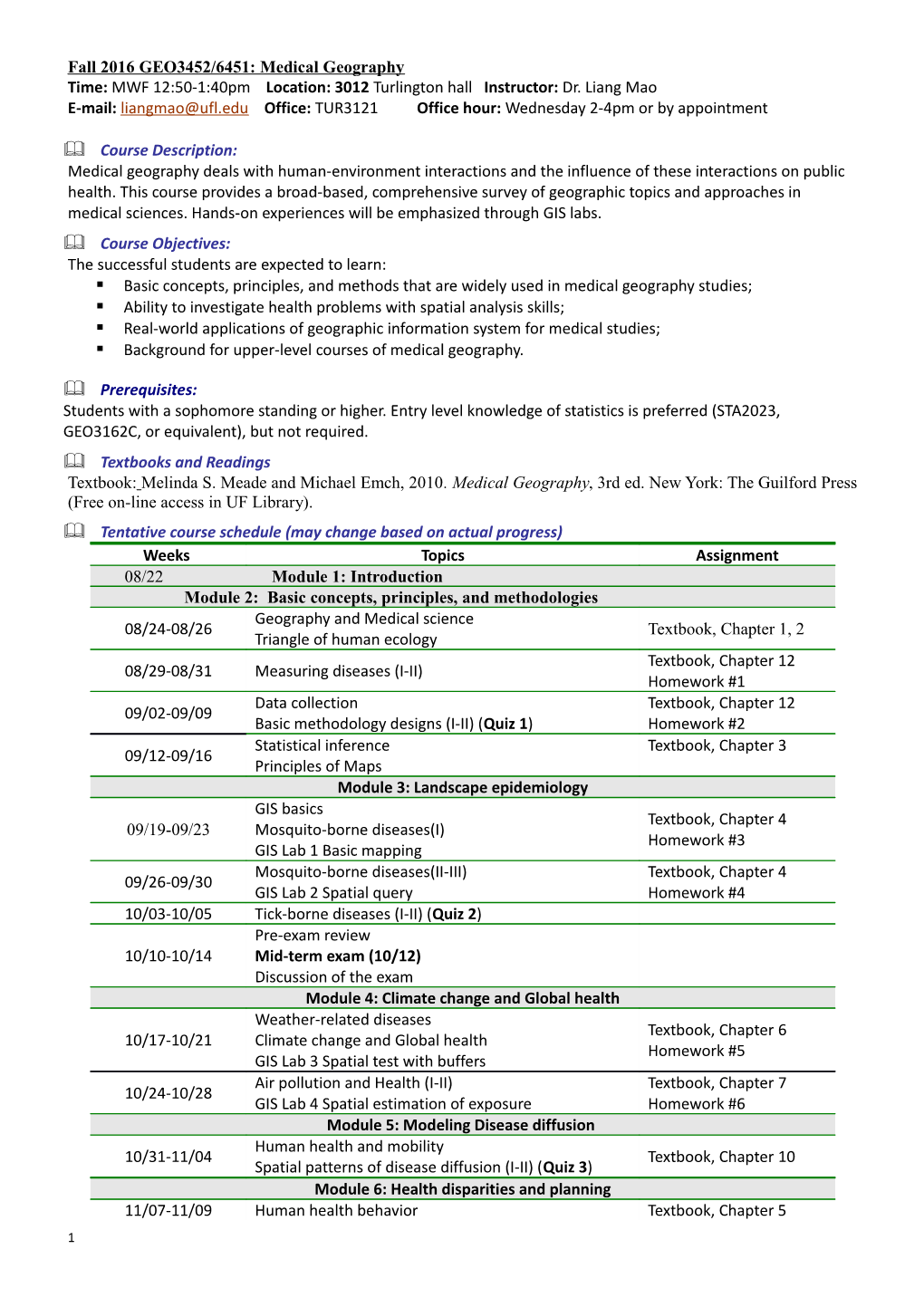 Fall 2016GEO3452/6451: Medical Geography