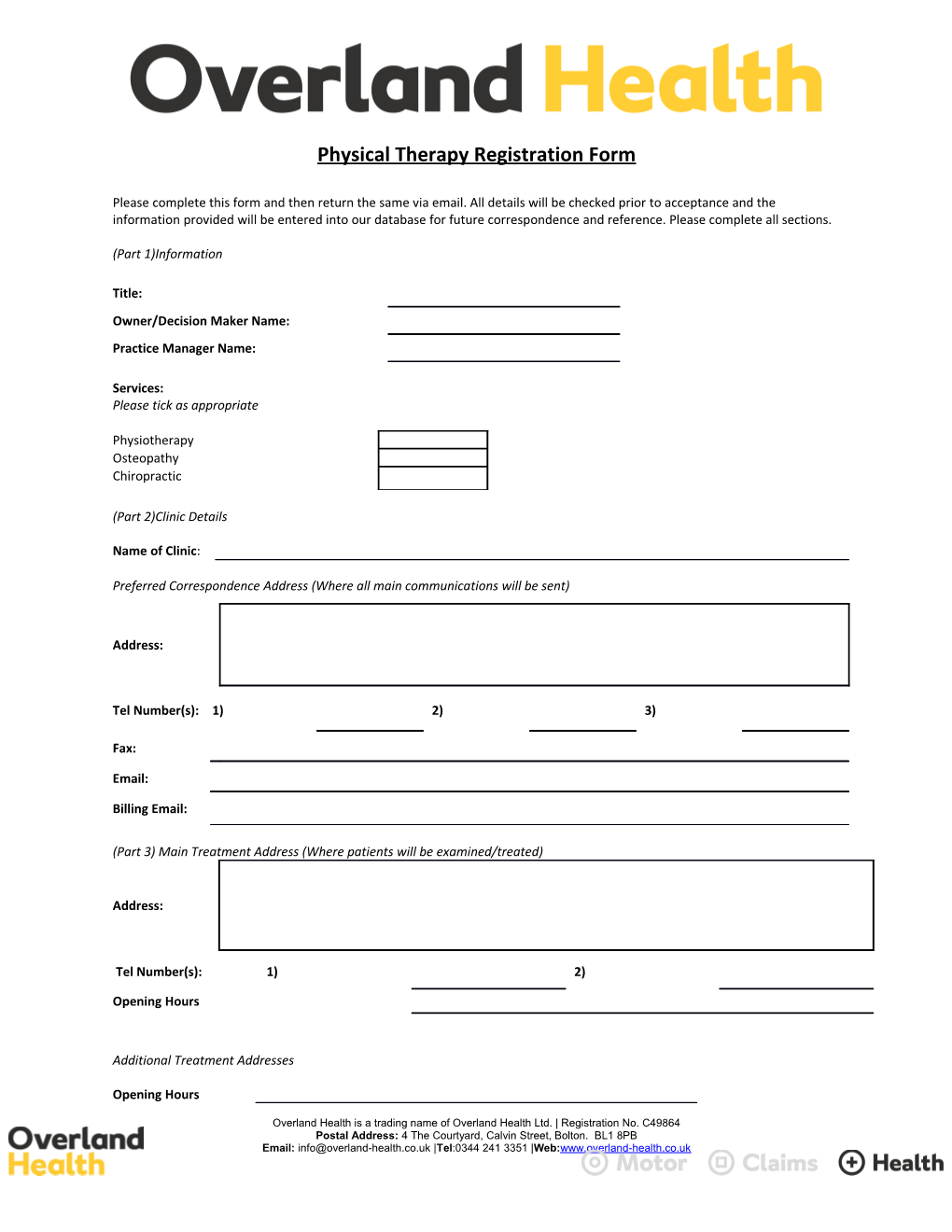 Physical Therapy Registration Form