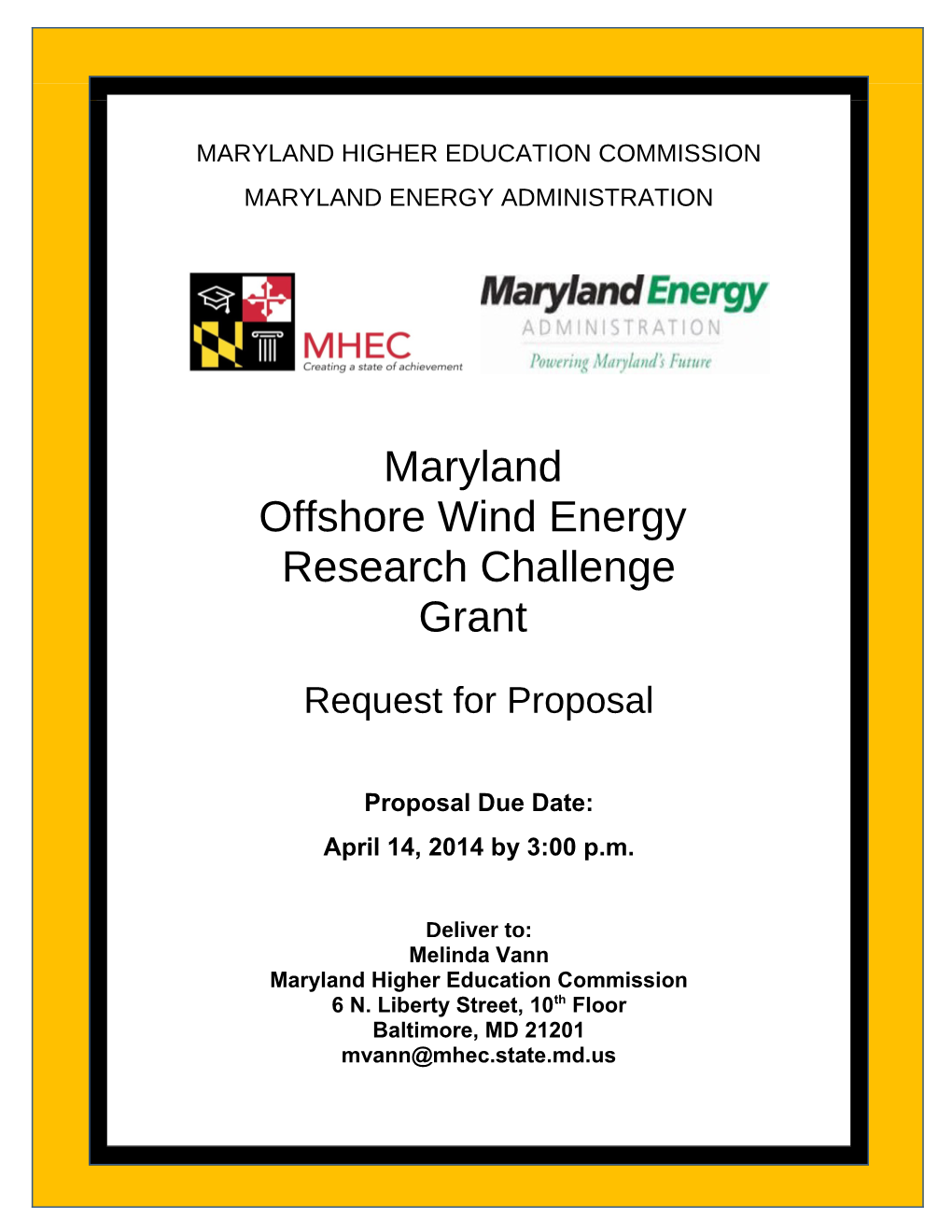 Maryland Offshore Wind Energy Research Challenge Grant Program