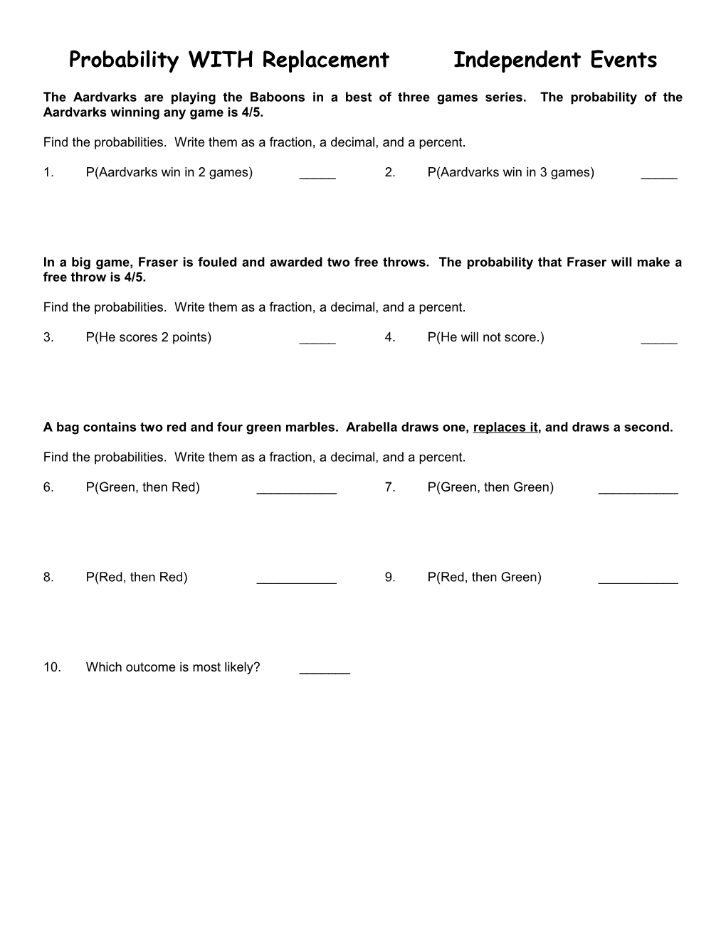 Probability with Replacement