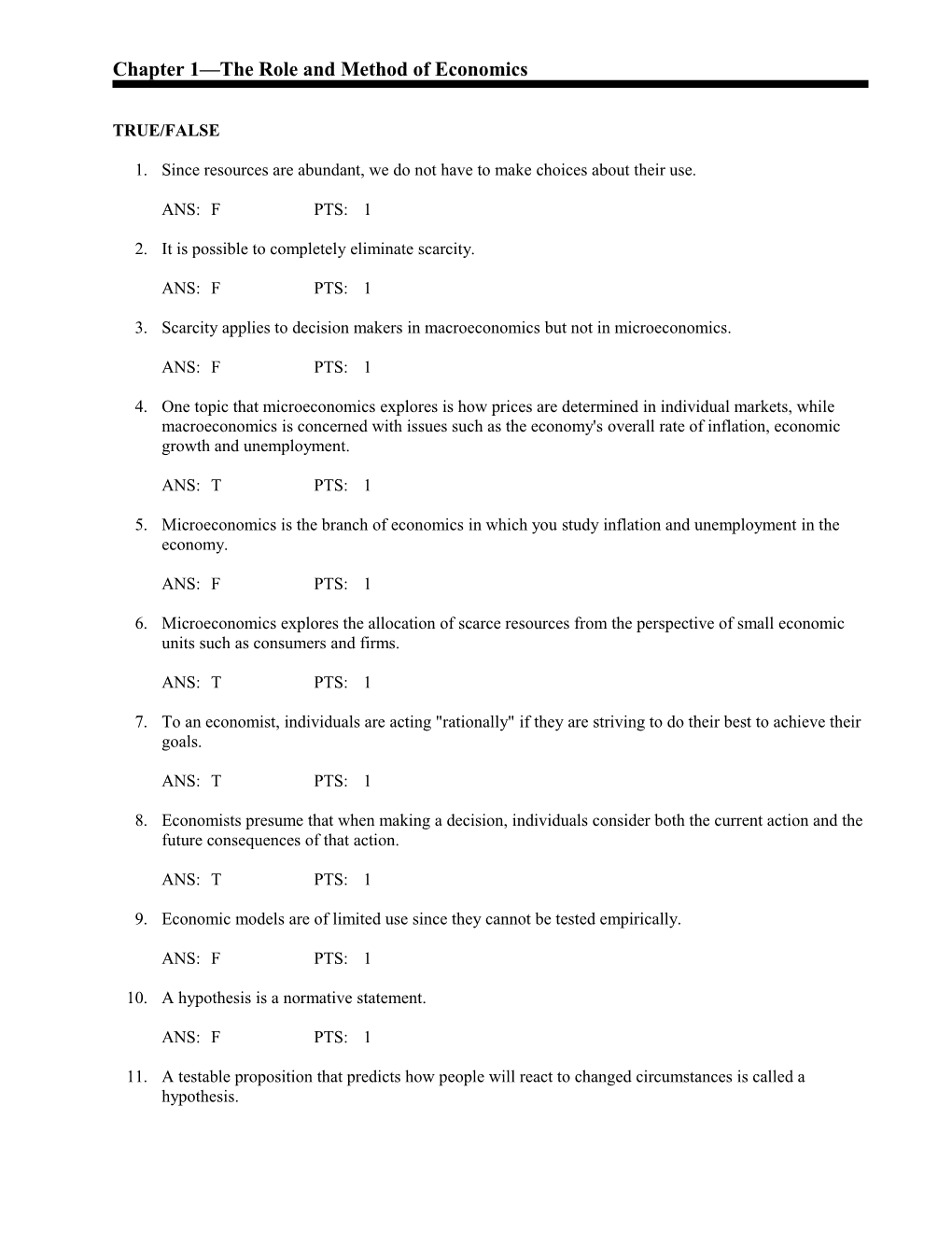 Chapter 1 the Role and Method of Economics