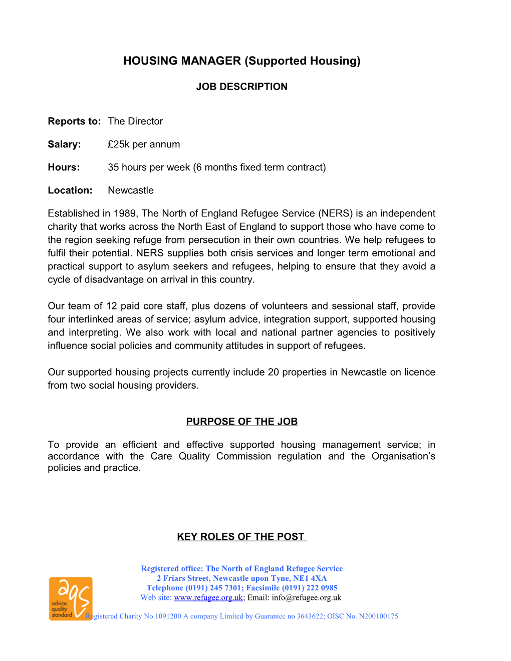 HOUSING MANAGER (Supported Housing)