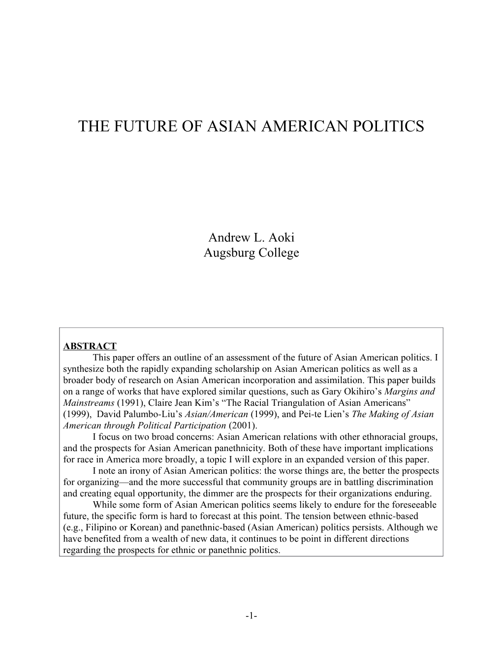 The Future of Asian American Politics