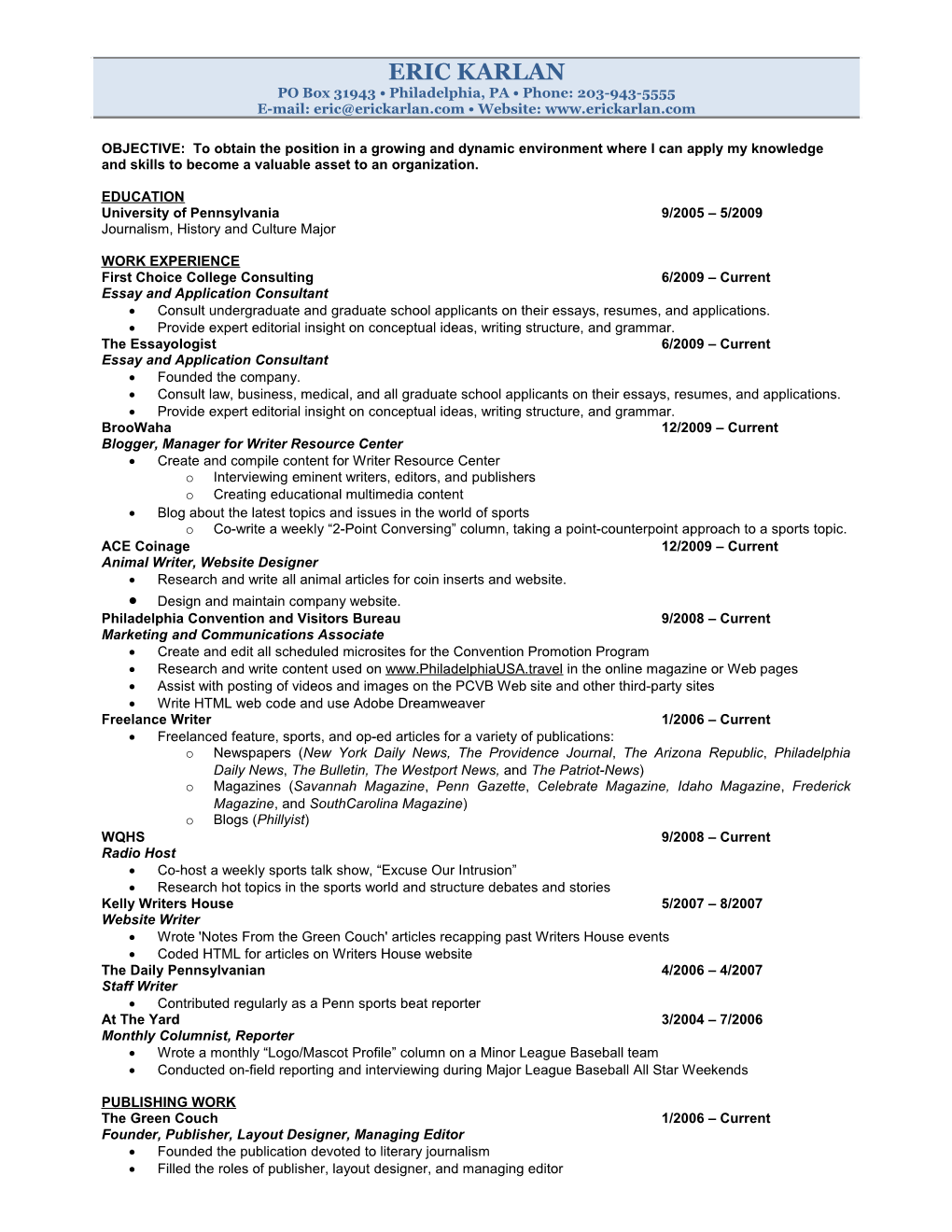 First Choice College Consulting6/2009 Current