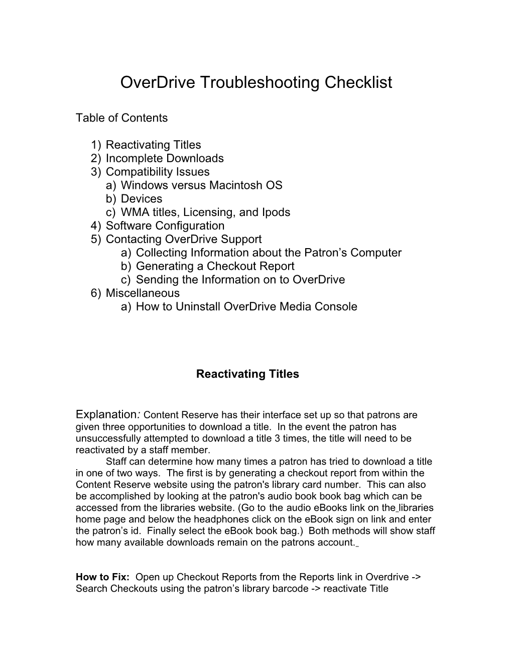 Content Reserve Troubleshooting Checklist