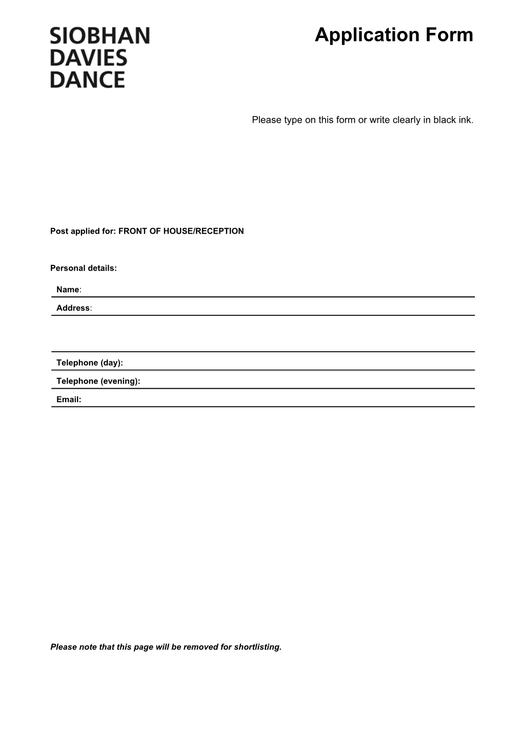 Please Type on This Form Or Write Clearly in Black Ink