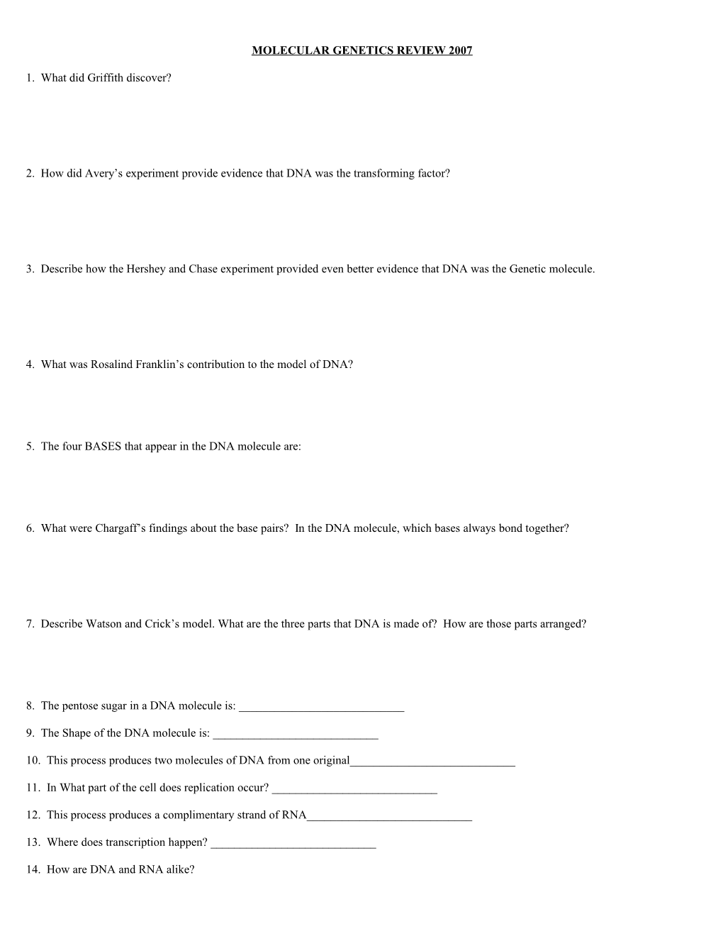 Molecular Genetics Review 2007