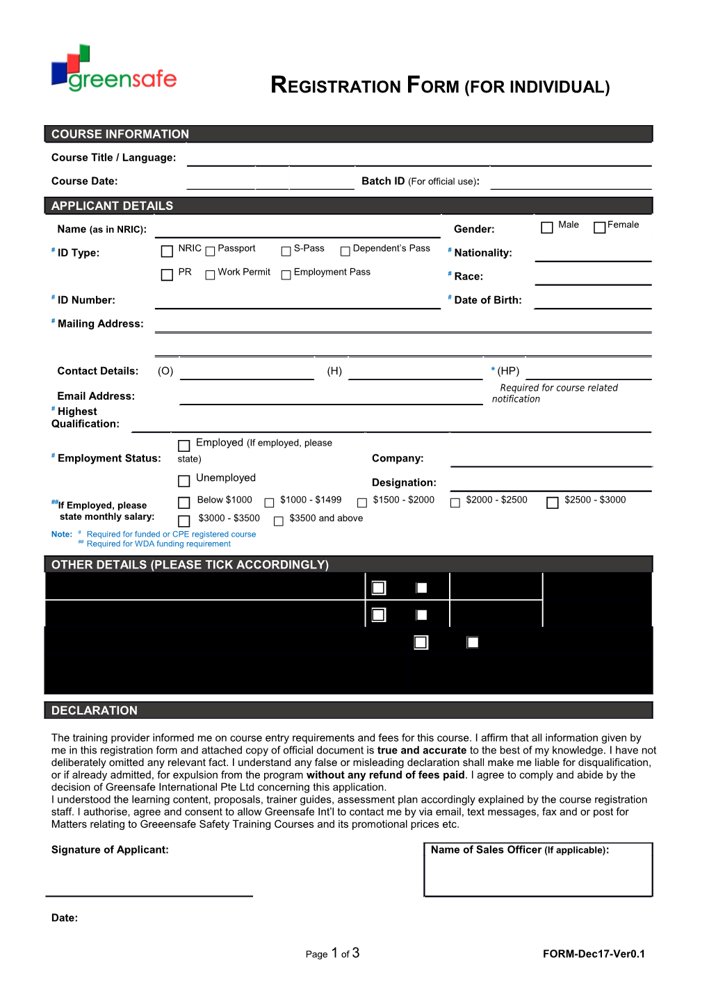 Registration Form (For Individual)