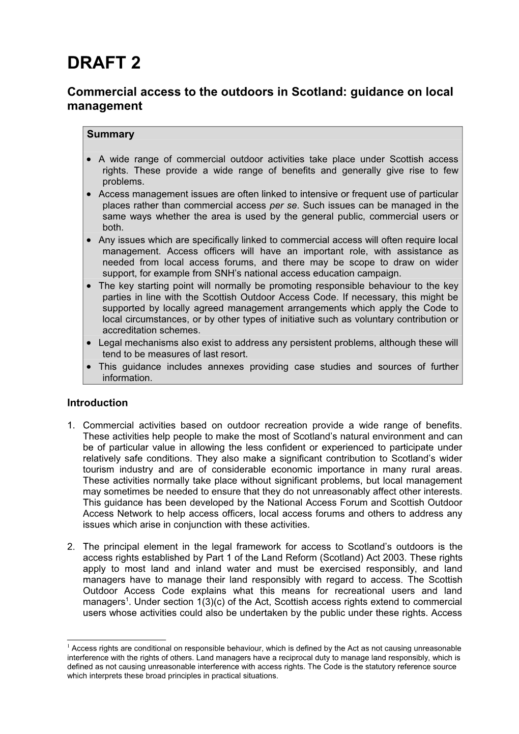 Summary of SCAN Members Discussion on Intensive Use/Cumulative Impact from Outdoor Access