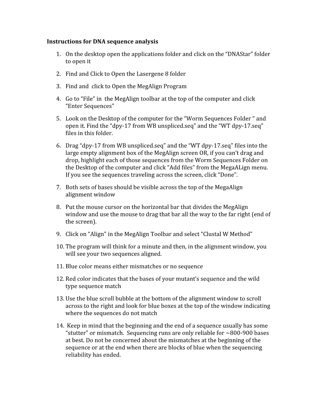 Instructions for DNA Sequence Analysis