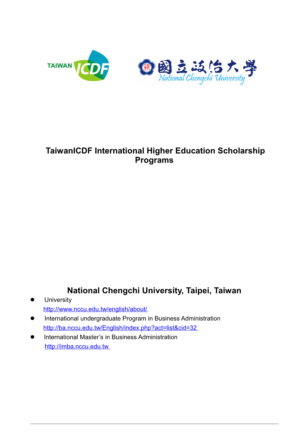 Taiwanicdf International Higher Education Scholarship Programs