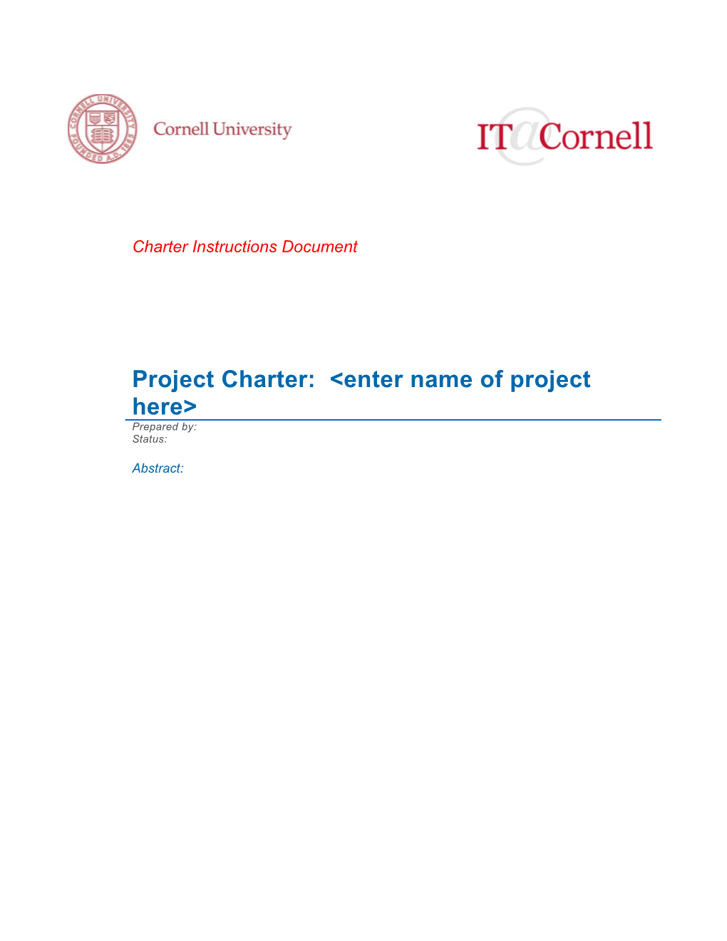 Project Charter: Enter Name of Project Here