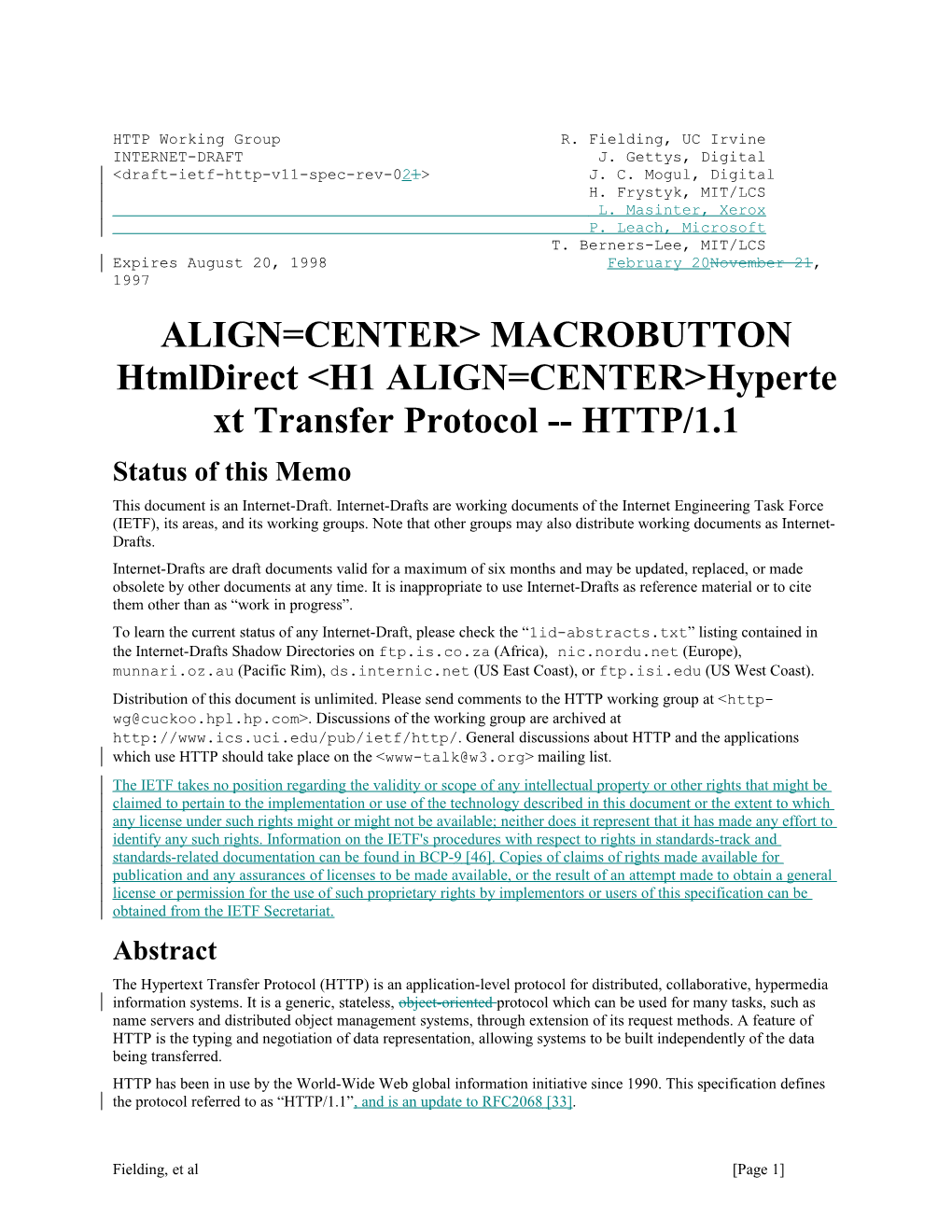 Hypertext Transfer Protocol HTTP/1.1