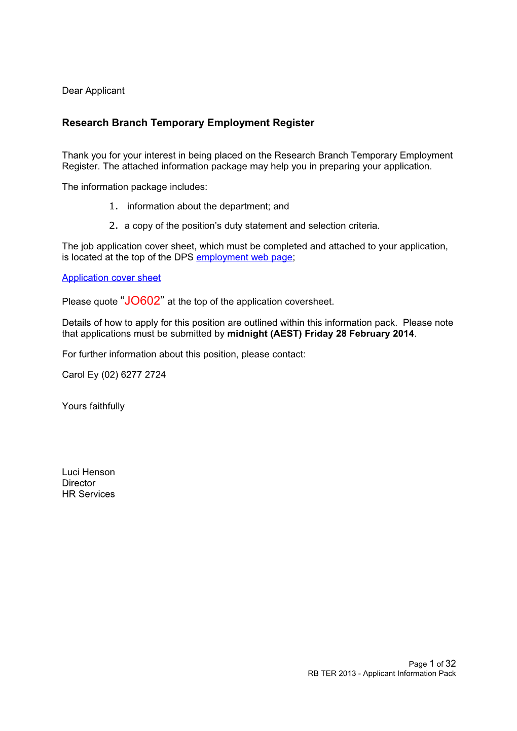 Research Branch Temporary Employment Register