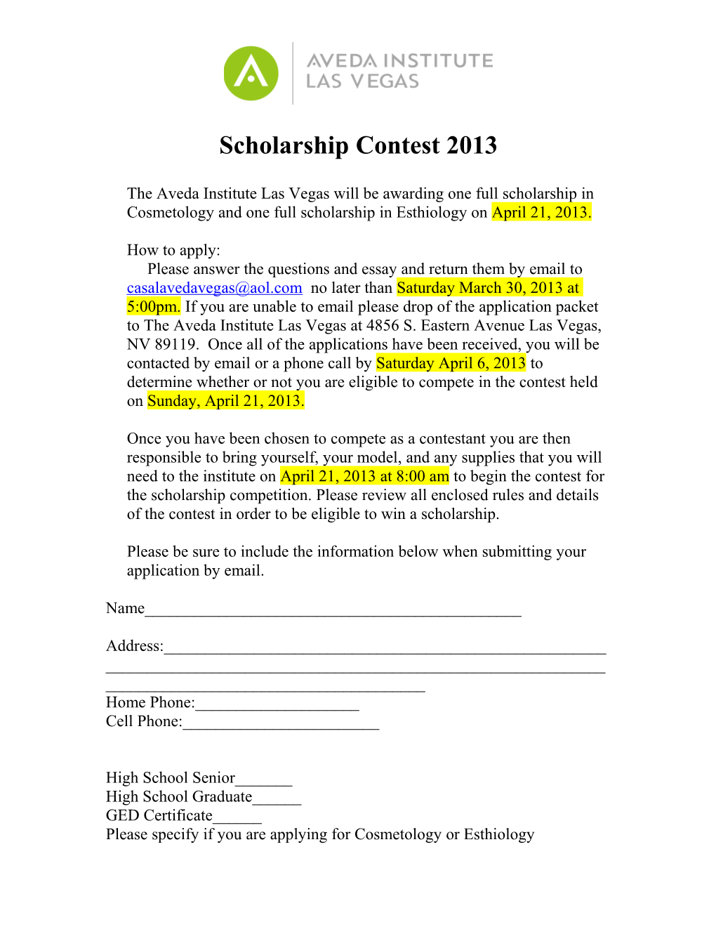 Scholarship Contest 2013