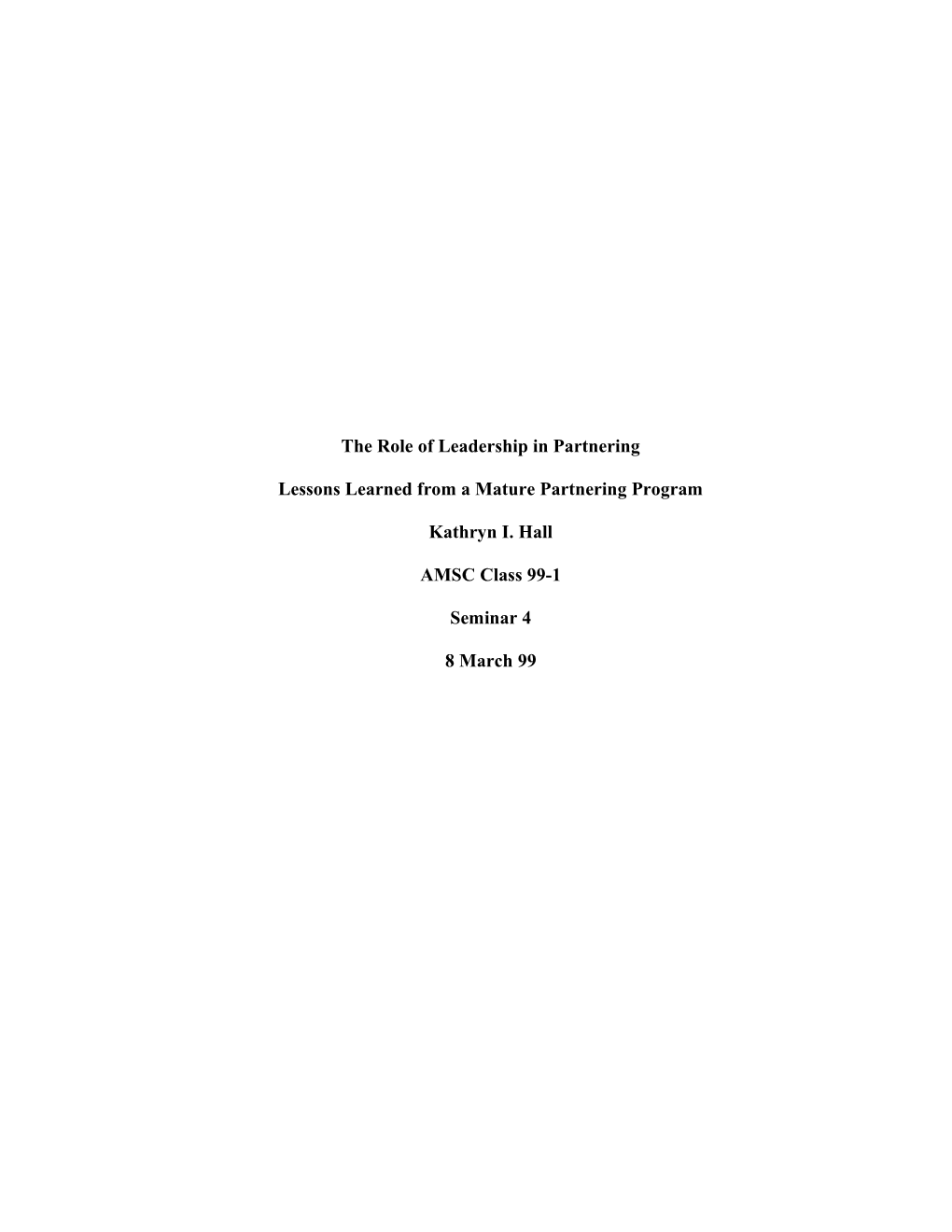 The Role of Leadership in Partnering - Kathryn I. Hall