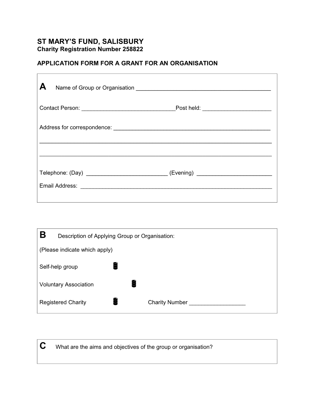 Application Form for a Grant for an Organisation