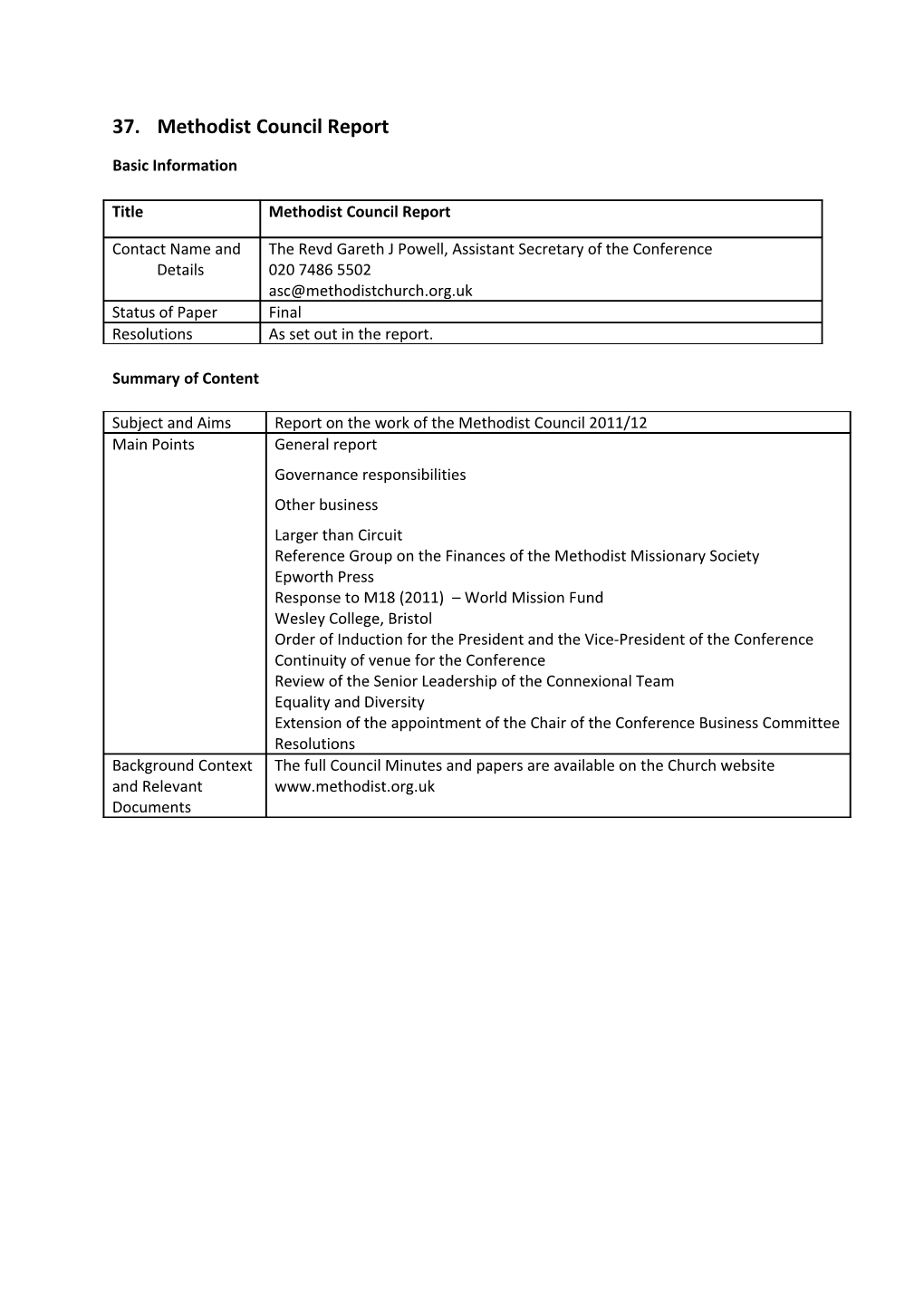 37.Methodist Council Report