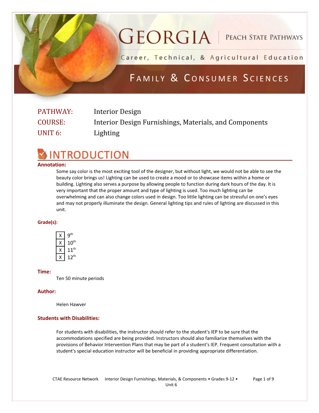 COURSE: Interior Design Furnishings, Materials, and Components UNIT6: Lighting