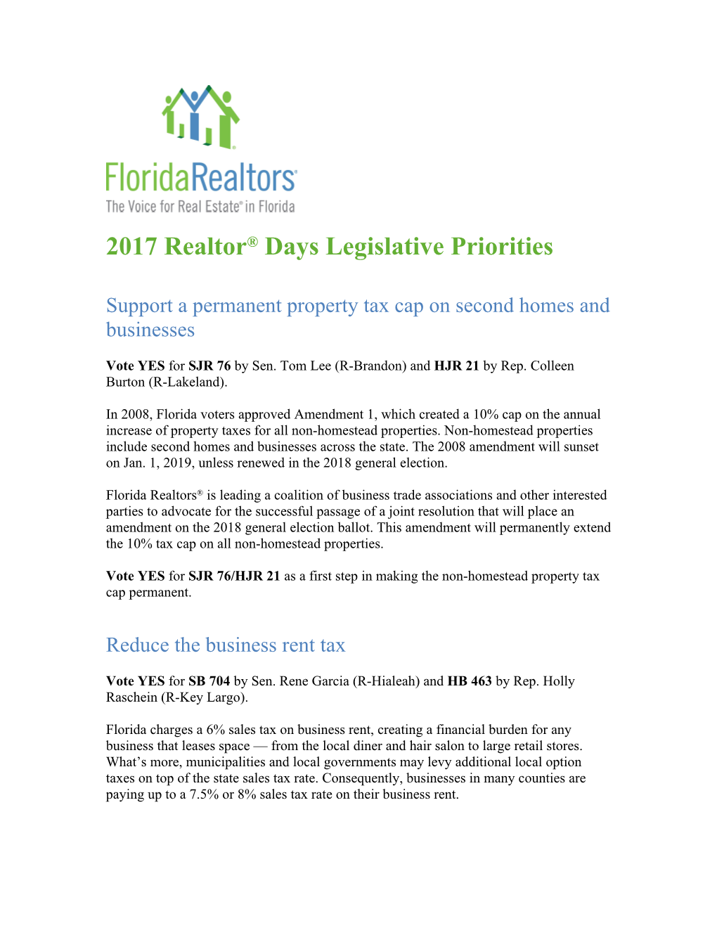 2017 Realtor Days Legislative Priorities
