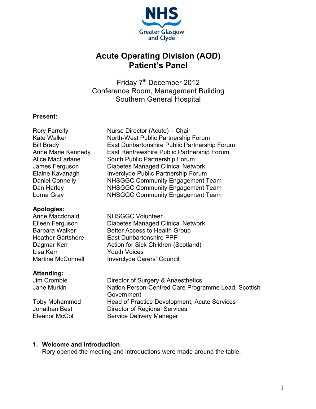 Meeting of the Acute Operating Division Patients Panel