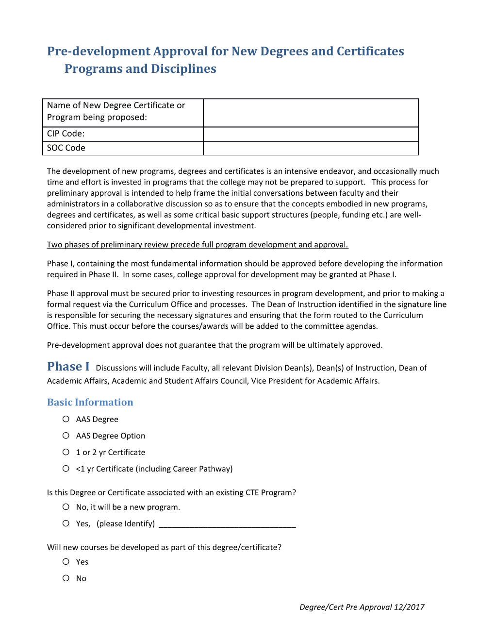 Pre-Development Approval Fornew Degrees and Certificatesprograms and Disciplines