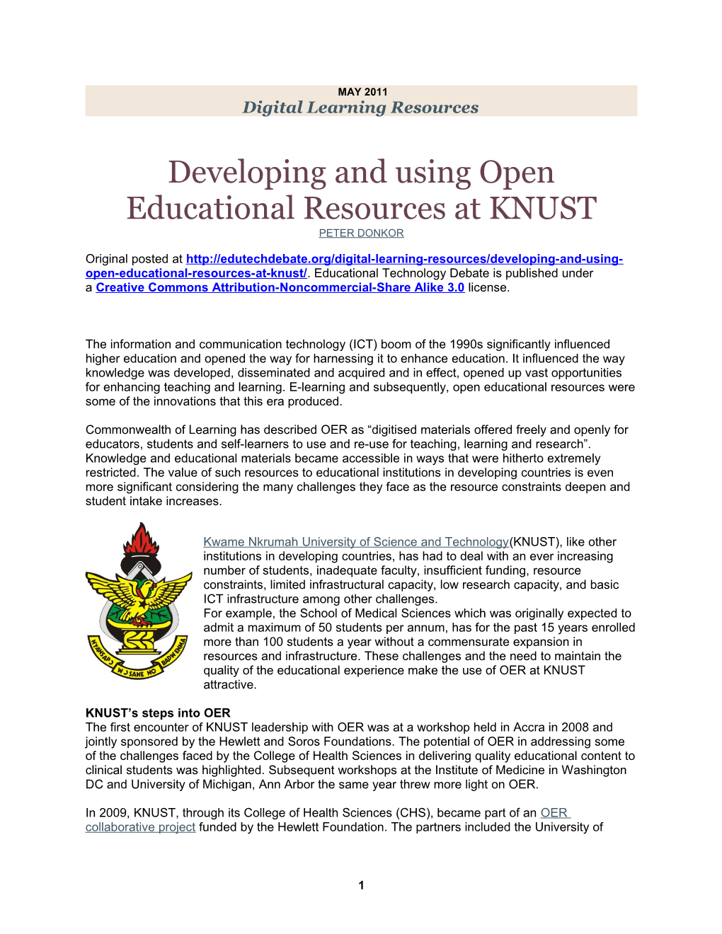 Developing and Using Open Educational Resources at KNUST