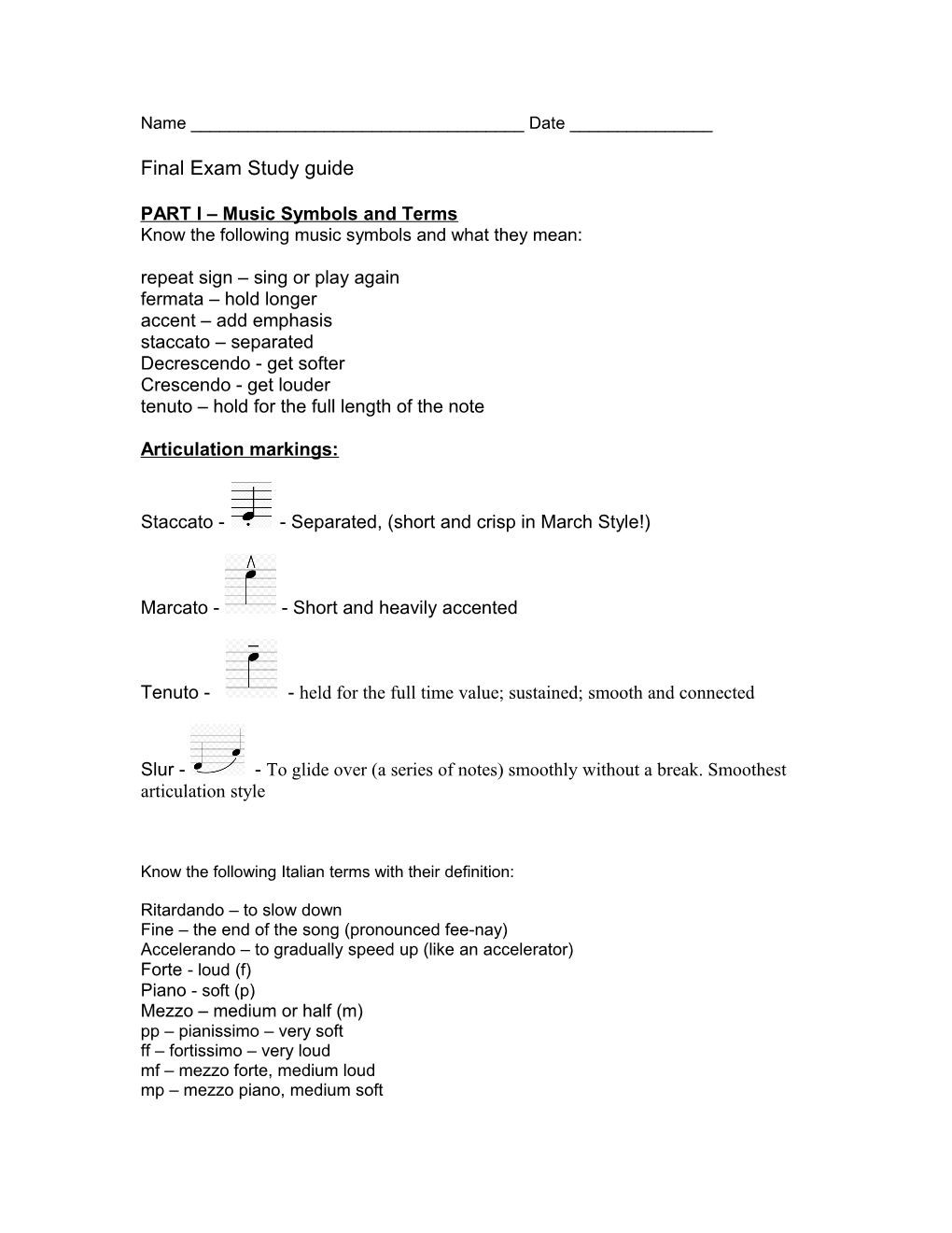 PART I Music Symbols and Terms