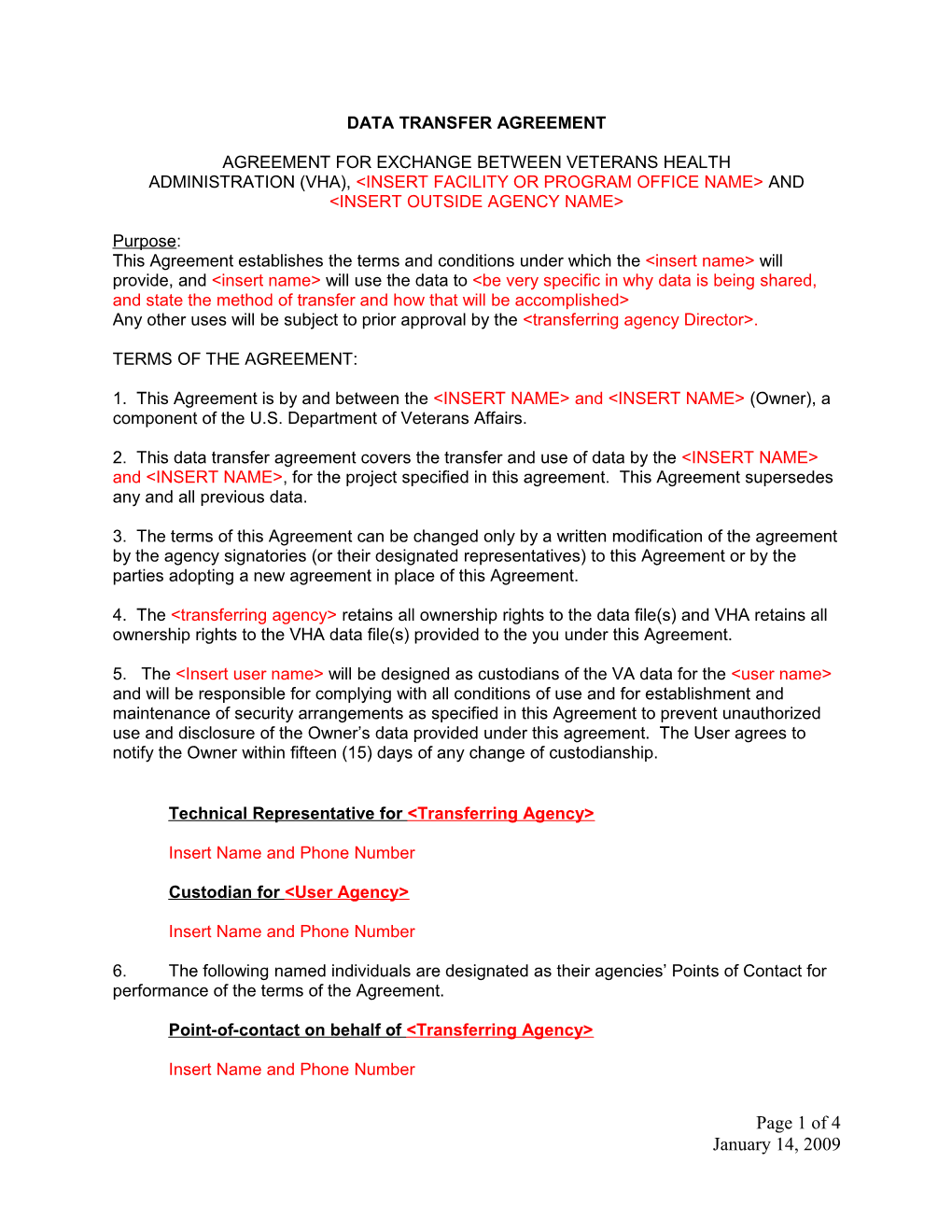 VSSC Data Transfer Agreement