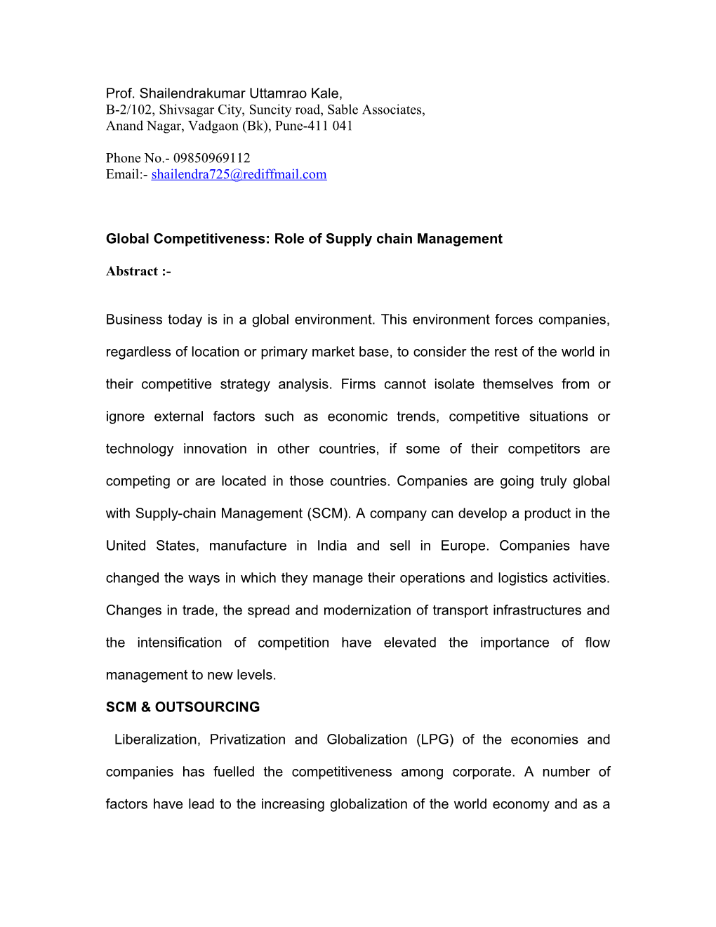 Global Competitiveness: Role of Supply Chain Management