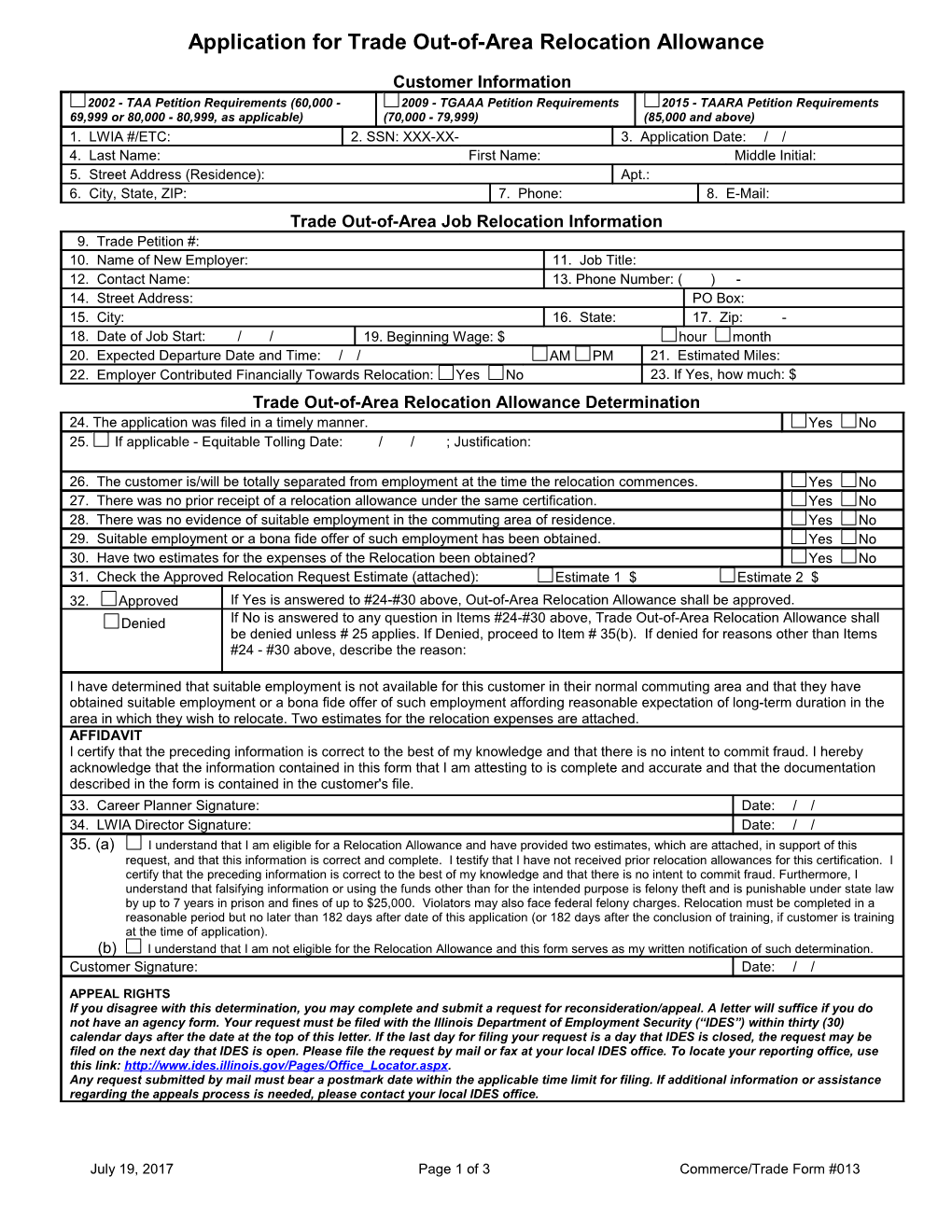 Form #013 Application for Trade Out-Of-Area Relocation Allowance (MS Word) 3-01-14