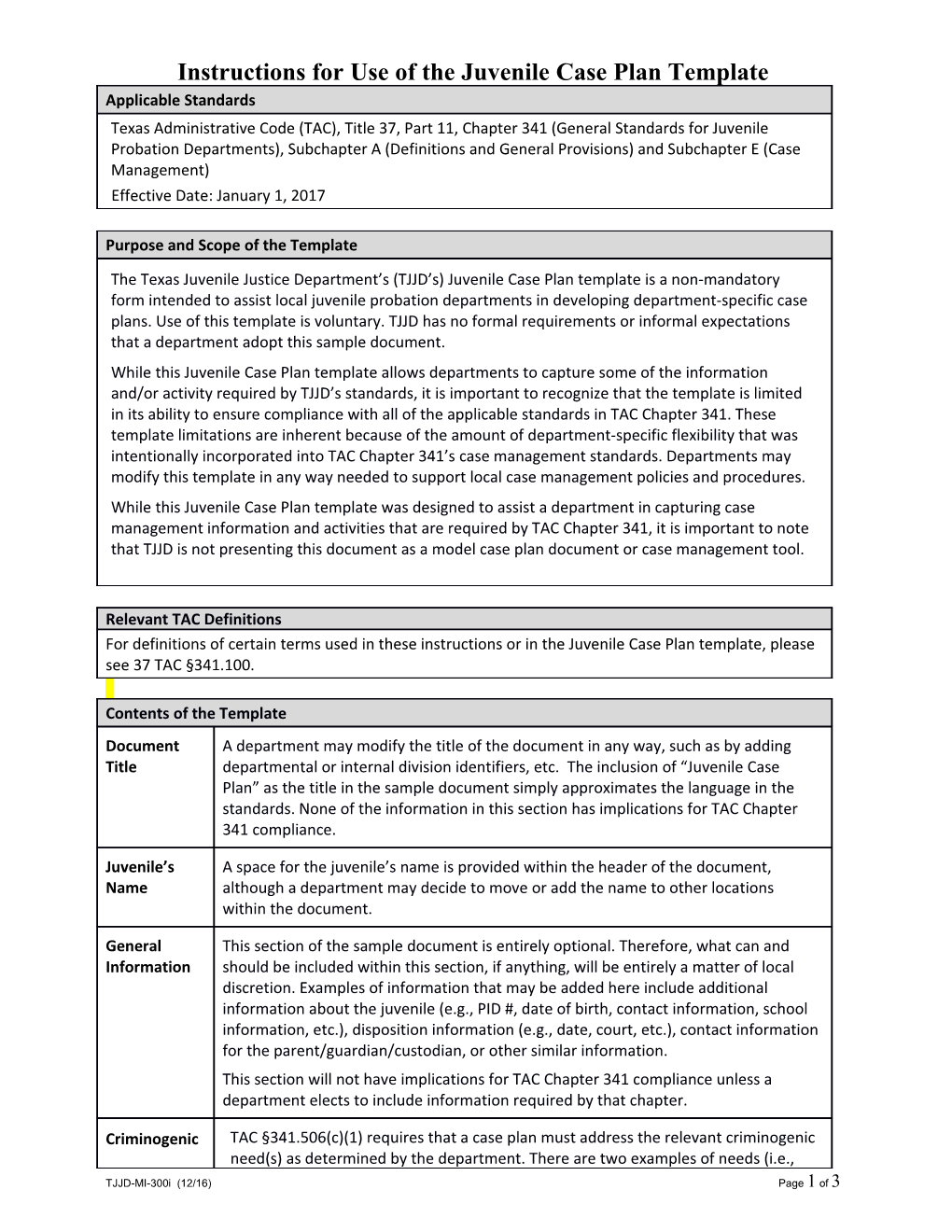 TJPC-FS-01-09 Child/Family Case Plan & Review of Child/Family Case Plan Field Supervision