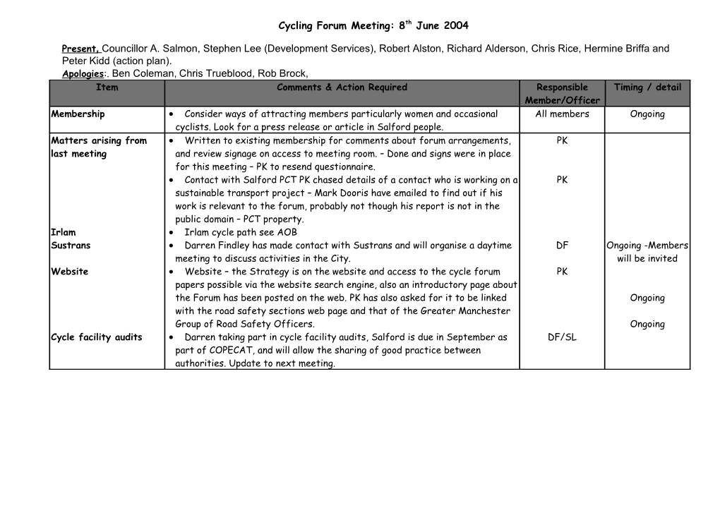 Cycling Forum Meeting: 8Th June 2004