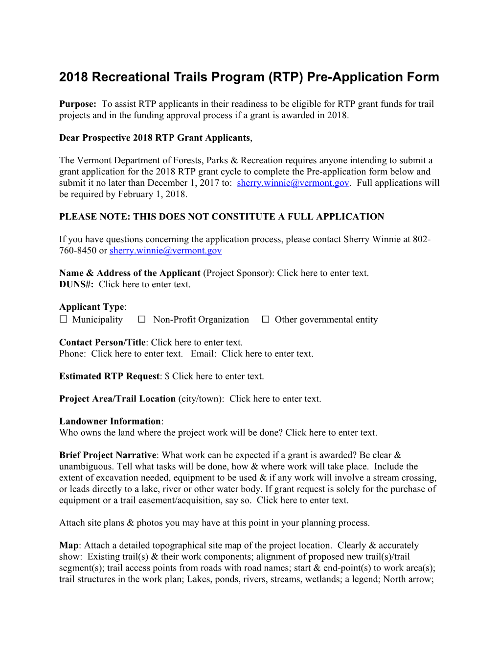 2018 Recreational Trails Program (RTP) Pre-Application Form