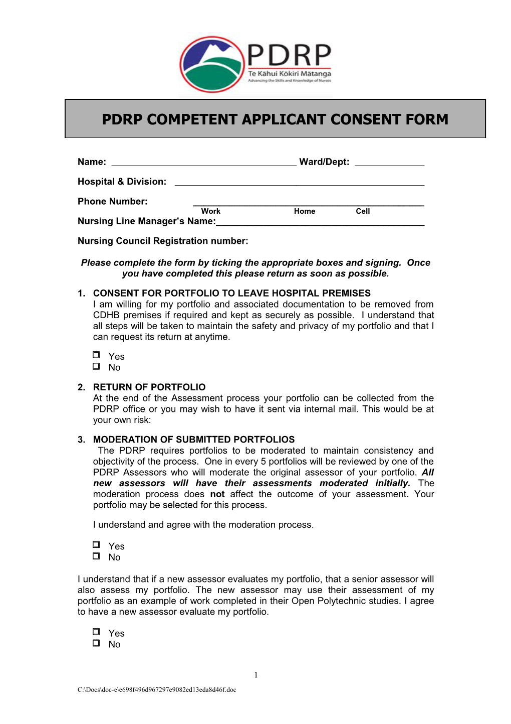 Pdrp Competent Applicant Consent Form