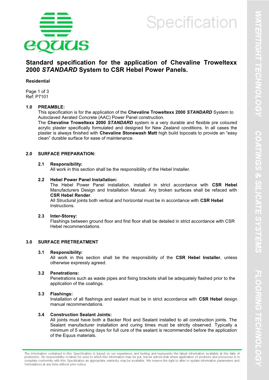 Standard Specification for the Application of Chevaline Troweltexx 2000STANDARD System