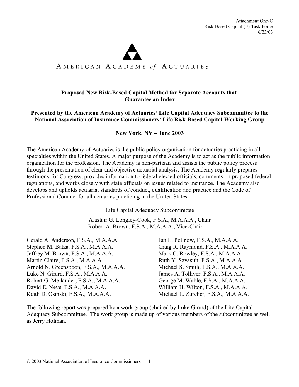 Proposed New Risk-Based Capital Method for Separate Accounts That