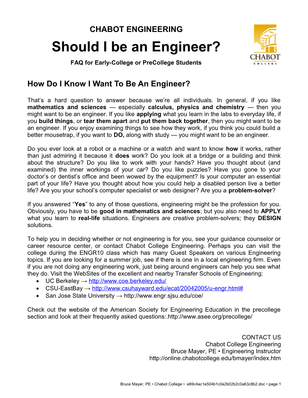 How Do I Know I Want to Be an Engineer?