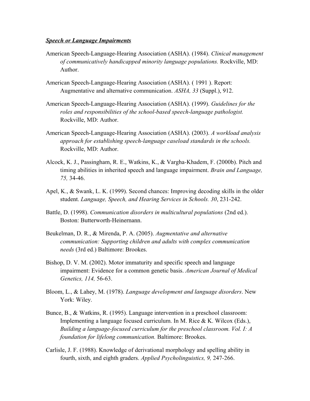 Speech Or Language Impairments