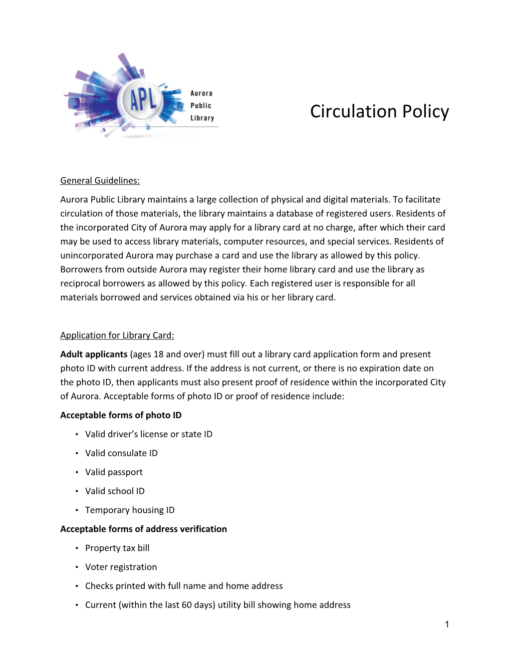 Circulation Policy