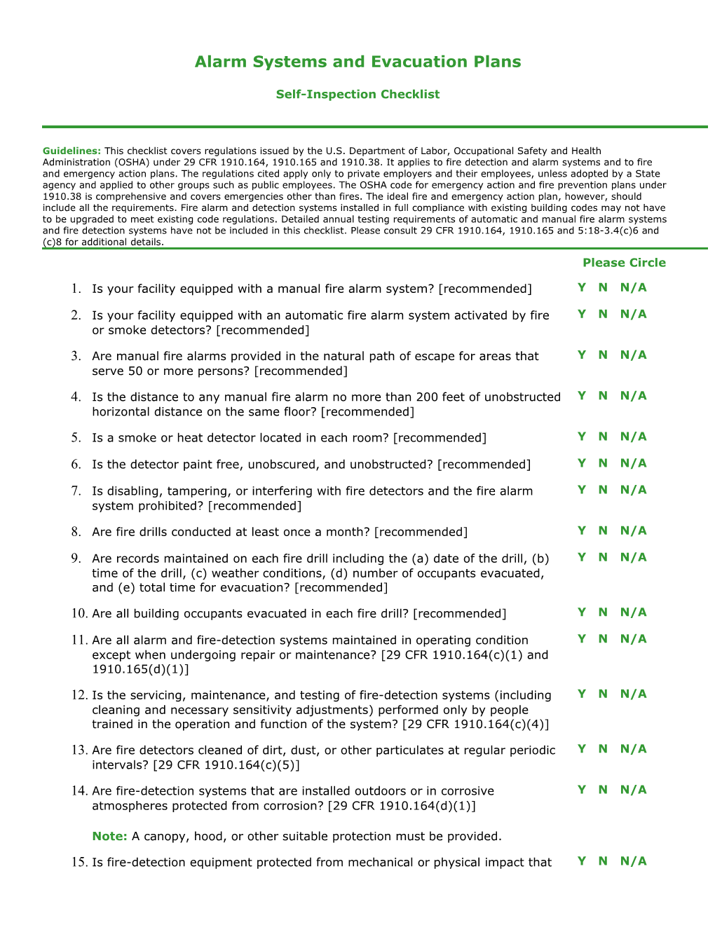 Alarm Systems and Evacuation Plans