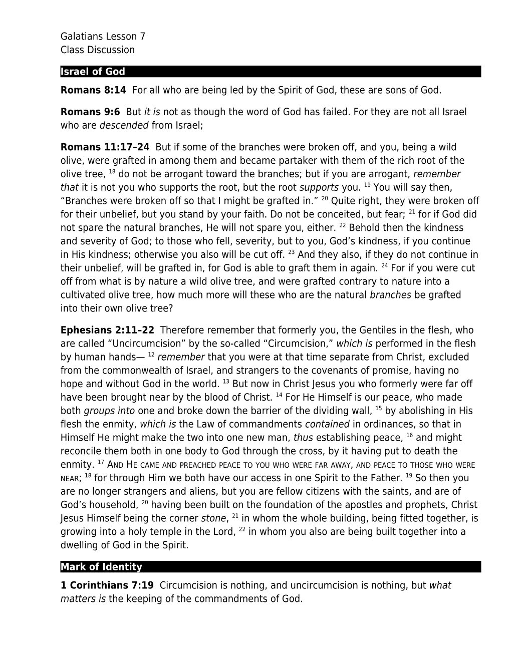 Galatians Lesson 7 Class Discussion